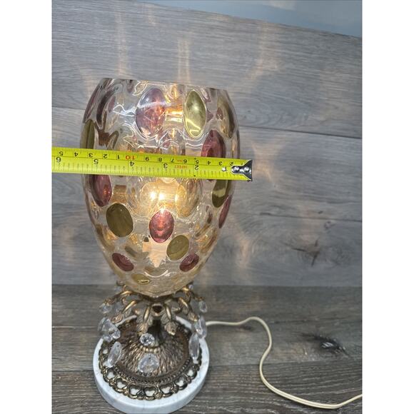 Vintage Borske Sklo Czech Glass Table Lamp with Brass Marble Base 14.5” Tall - Picture 9 of 13